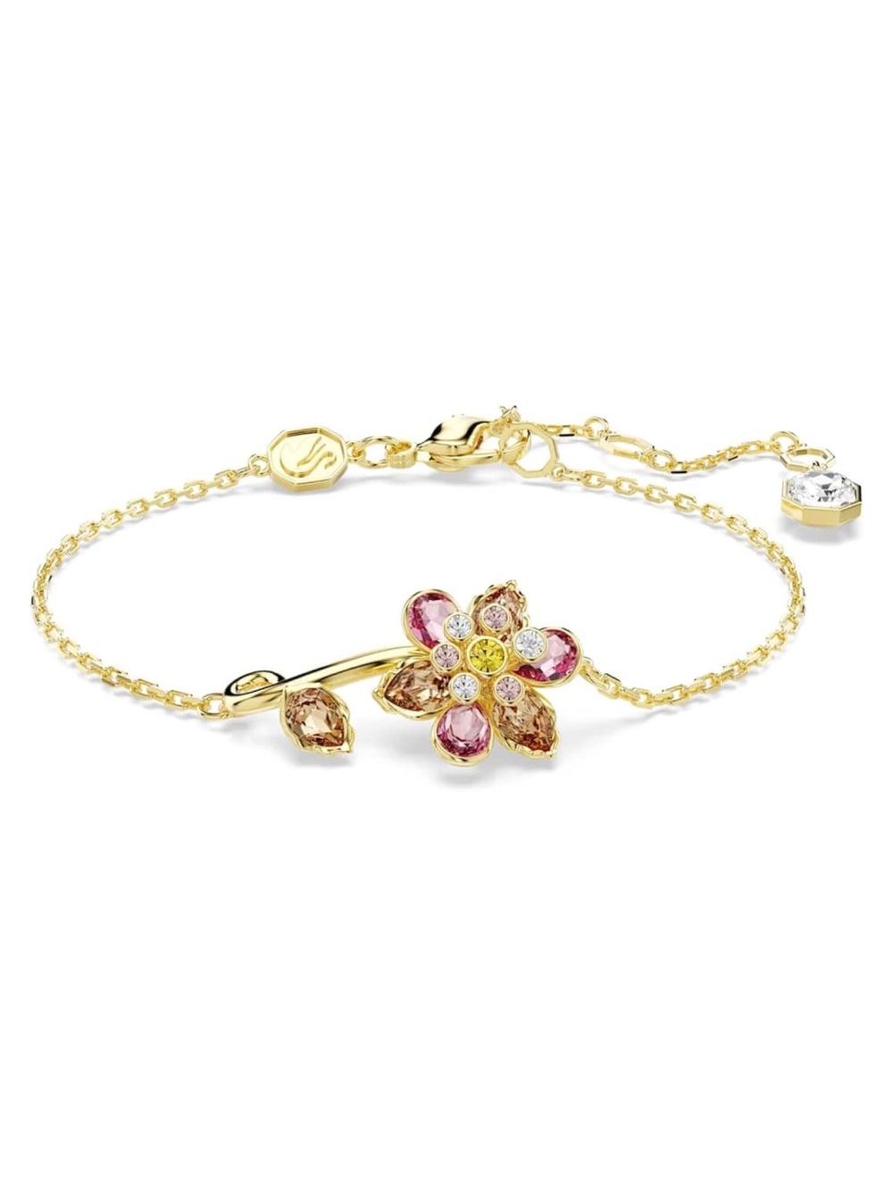 New Swarovski Gold Idyllia Floral Crystal Bracelet with Pink and Champagne